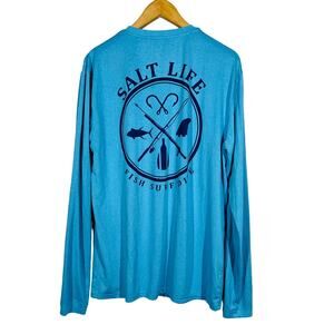 Salt Life Long Sleeve Pullover Fish Surf Dive Casual BEach Blue - M